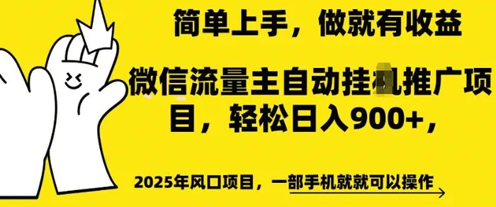 2025年风口项目，微信流量主自动推广，轻松日入多张，简单上手，做就有收益，一部手机就就可以操作 - 副业心选-副业心选