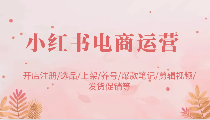 小红书电商运营：开店注册/选品/上架/养号/爆款笔记/剪辑视频/发货促销等-副业心选