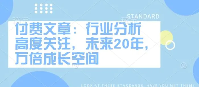 付费文章：行业分析 高度关注，未来20年，万倍成长空间-副业心选