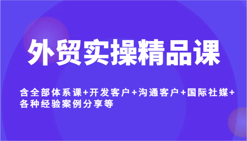 外贸实操精品课，含全部体系课+开发客户+沟通客户+国际社媒+各种经验案例分享等-副业心选