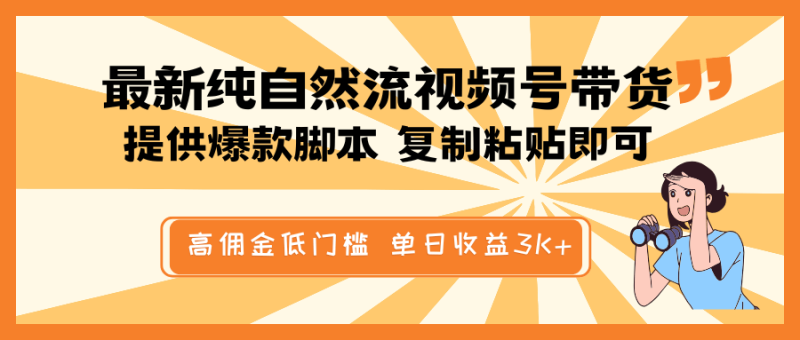 最新纯自然流视频号带货，提供爆款脚本简单 复制粘贴即可，高佣金低门槛，单日收益3K+ - 副业心选-副业心选