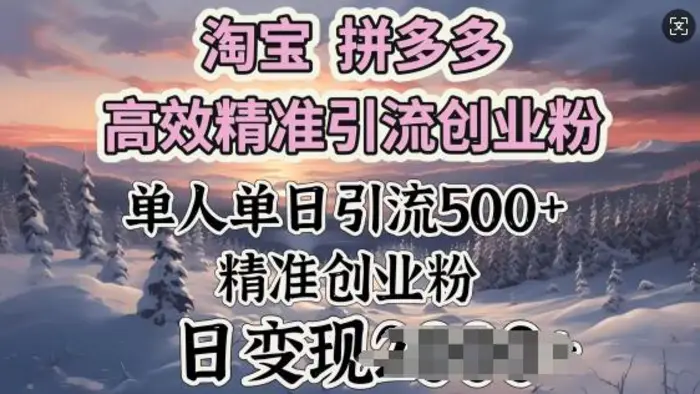 淘宝拼多多高效精准引流创业粉，单人单日引流500+创业粉，日变现多张-副业心选