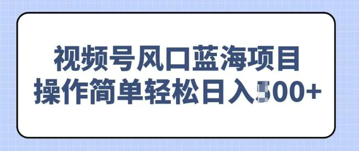 视频号风口蓝海项目，中老年人的流量密码，操作简单轻松日入多张-副业心选