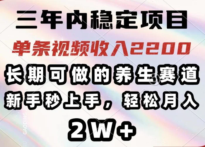 （14312期）三年内稳定项目，长期可做的养生赛道，单条视频收入2200，新手秒上手，轻松月入2W+-副业心选