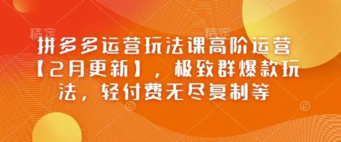 拼多多运营玩法课高阶运营【2月更新】，极致群爆款玩法，轻付费无尽复制等-副业心选
