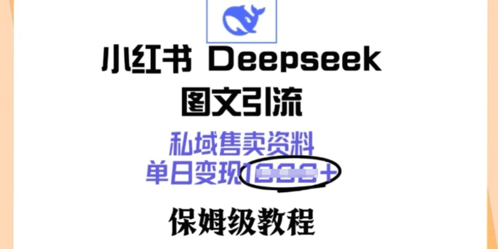 小红书Deepseek图文引流，私域售卖资料，单日变现多张，保姆级教程 - 副业心选-副业心选