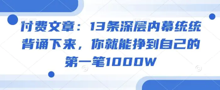 付费文章：13条深层内幕统统背诵下来，你就能挣到自己的第一笔1000W-副业心选