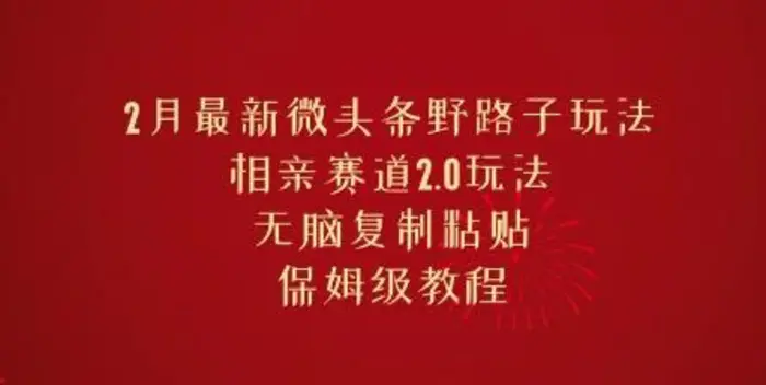 2月最新微头条野路子玩法，相亲赛道2.0玩法，无脑复制粘贴，保姆级教程-副业心选
