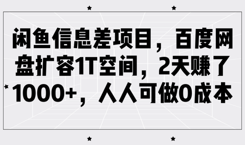 闲鱼信息差项目，百度网盘扩容1T空间，2天赚了1000+，人人可做0成本-副业心选