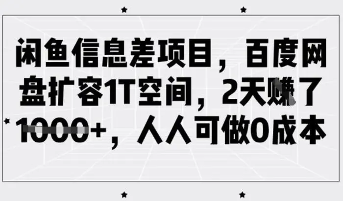 闲鱼信息差项目，百度网盘扩容1T空间，2天收益1k+，人人可做0成本 - 副业心选-副业心选