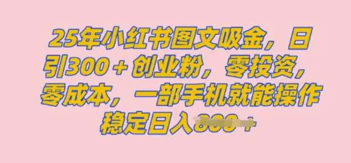 2025年小红书创业粉图文自热教程，日+300创业粉，单日变现多张，无脑操作，宝妈，小白抓紧冲 - 副业心选-副业心选