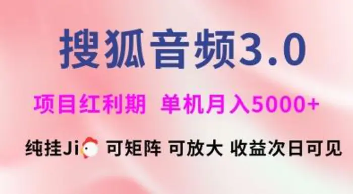 搜狐音频挂ji3.0.可矩阵可放大，独家技术，稳定月入5000+ - 副业心选-副业心选