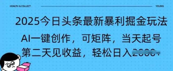 2025今日头条最新暴利掘金玩法，AI一键创作，可矩阵，当天起号，第二天见收益轻松日入多张-副业心选