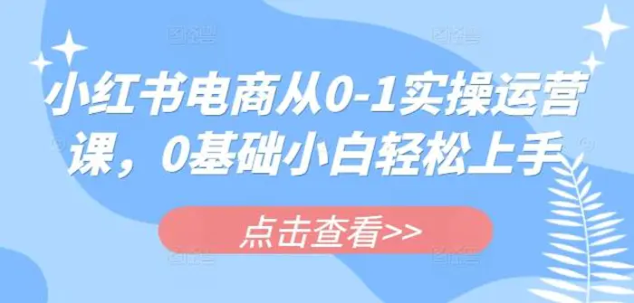 小红书电商从0-1实操运营课，0基础小白轻松上手 - 副业心选-副业心选