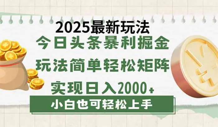 （14120期）今日头条2025最新玩法，思路简单，复制粘贴，轻松实现矩阵日入2000+ - 副业心选-副业心选