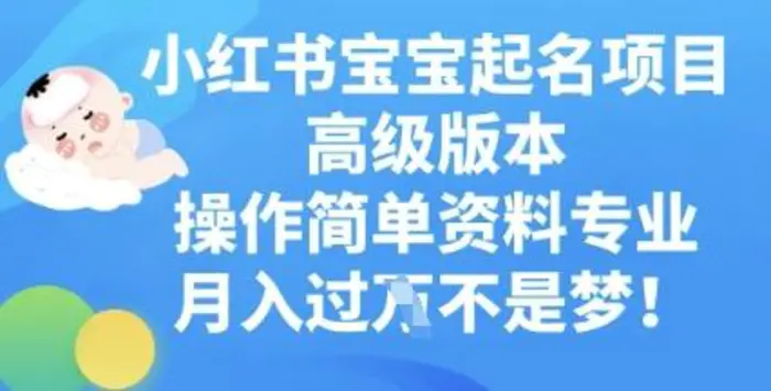 小红书宝宝起名项目高级版本，操作简单，资料专业，月入过W - 副业心选-副业心选