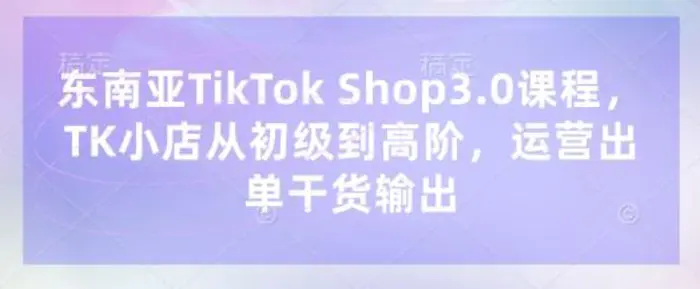 东南亚TikTok Shop3.0课程，TK小店​从初级到高阶，运营出单干货输出 - 副业心选-副业心选