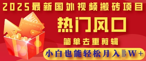 2025最新视频搬砖项目，热门风口，简单去重剪辑，小白也能轻松月入过W - 副业心选-副业心选