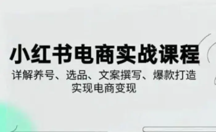 小红书从0-1实操课(2023-2025)，详解养号、选品、文案撰写、爆款打造实现电商变现-副业心选