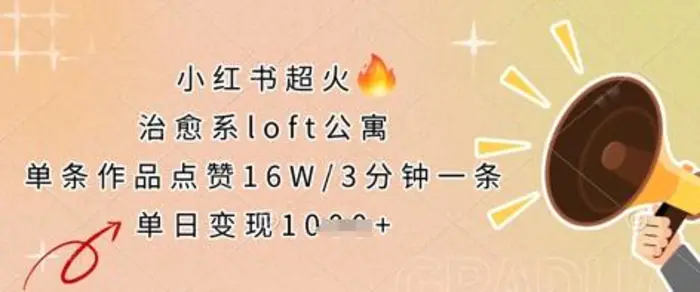 小红书超火的治愈系loft公寓，单条作品点赞16W，3分钟一条，单日变现数张 - 副业心选-副业心选