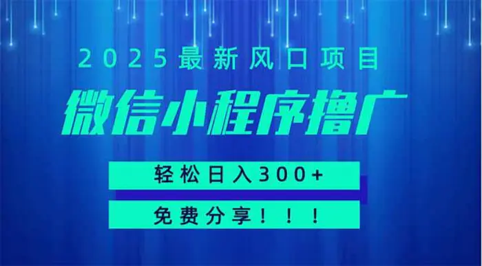 （14375期）微信小程序撸广，最新风口项目，日入300+ 免费分享 可批量操作 小白可…-副业心选