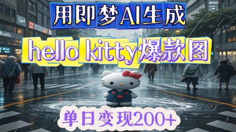 用即梦AI生成Hello Kitty爆款图，单日变现2张-副业心选