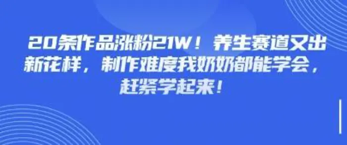 20条作品涨粉21W！养生赛道又出新花样，制作难度我奶奶都能学会，赶紧学起来 - 副业心选-副业心选