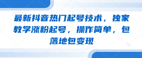 最新抖音热门起号技术，独家教学涨粉起号，操作简单，包落地包变现-副业心选