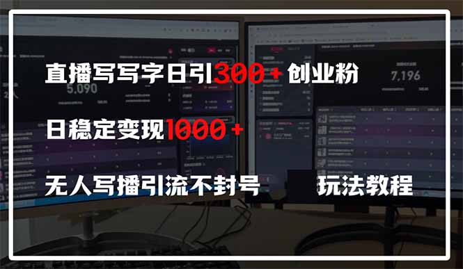 （14412期）直播写写字日引300+创业粉，日稳定变现600+无人写播引流不封号，玩法教程 - 副业心选-副业心选