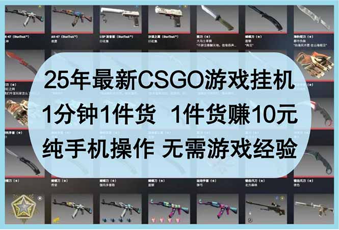 （14439期）25年最新CSGO游戏挂机，1分钟1件货，1件货赚10元 纯手机操作 无需游戏经验 - 副业心选-副业心选