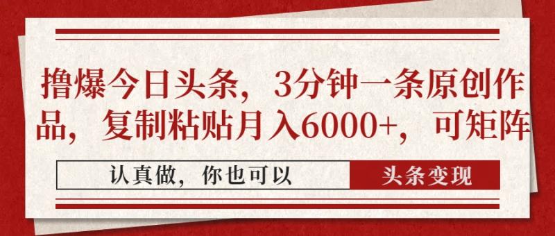 （14437期）撸爆今日头条，3分钟一条原创作品，复制粘贴月入6000+，可矩阵-副业心选
