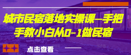 城市民宿落地实操课—手把手教小白从0-1做民宿-副业心选