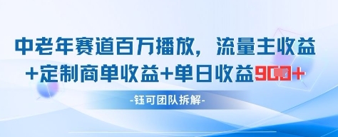 中老年赛道百万播放+流量主收益+定制收益，单日收益9张-副业心选