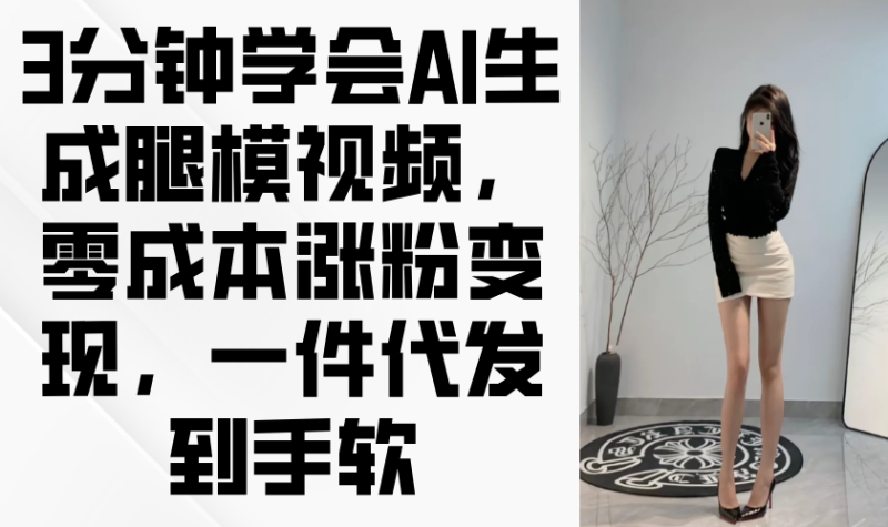 （14537期）3分钟学会AI生成腿模视频，零成本涨粉变现，一件代发到手软-副业心选