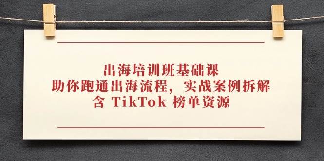 出海培训班基础课，助你跑通出海流程，实战案例拆解，含 TikTok 榜单资源 - 副业心选-副业心选