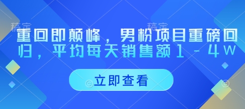 重回即颠峰，男粉项目重磅回归，平均每天销售额1-4W - 副业心选-副业心选