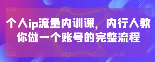 个人ip流量内训课，内行人教你做一个账号的完整流程 - 副业心选-副业心选
