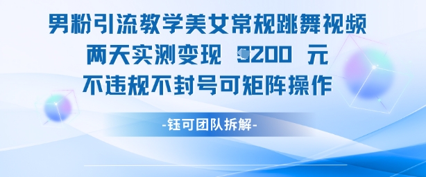 男粉引流教学美女常规跳舞视频两天实测变现1k+，不违规不封号可矩阵操作-副业心选