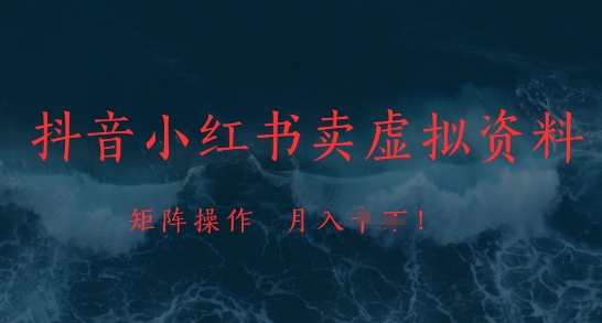 抖音小红书卖虚拟资料，市场需求一直存在，矩阵操作，月入1w+-副业心选