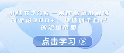 小红书3分钟一条作品精准引流创业粉300+，打造属于自己的流量帝国 - 副业心选-副业心选