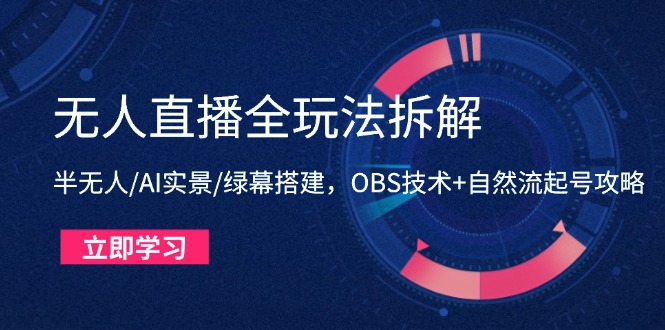 （14684期）无人直播全玩法拆解：半无人/AI实景/绿幕搭建，OBS技术+自然流起号攻略 - 副业心选-副业心选