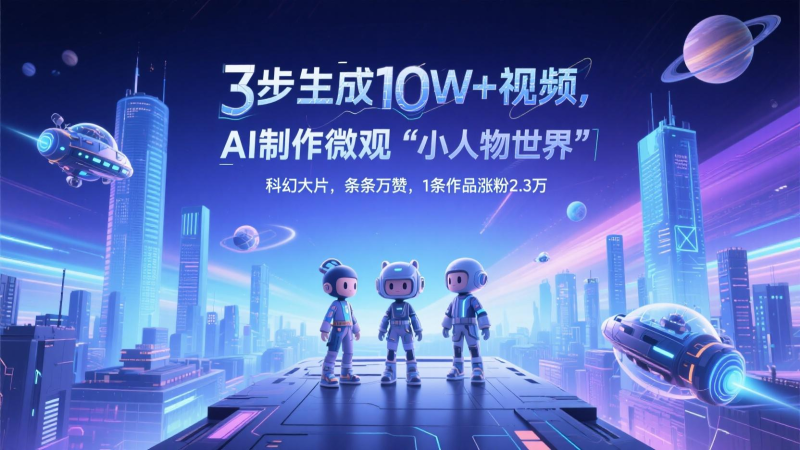 三步生成10W+视频，AI制作微观“小人物世界”科幻大片，条条万赞，1条作品涨粉2.3万 - 副业心选-副业心选