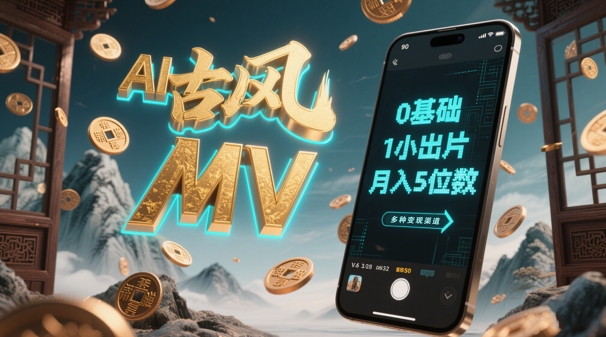 AI一键生成古风音乐MV，0剪辑基础1小时出片，多种变现渠道，一部手机月入5位数 - 副业心选-副业心选