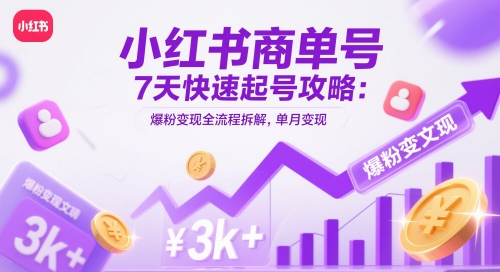 小红书商单号7天快速起号攻略：爆粉变现全流程拆解，单月变现3k+ - 副业心选-副业心选