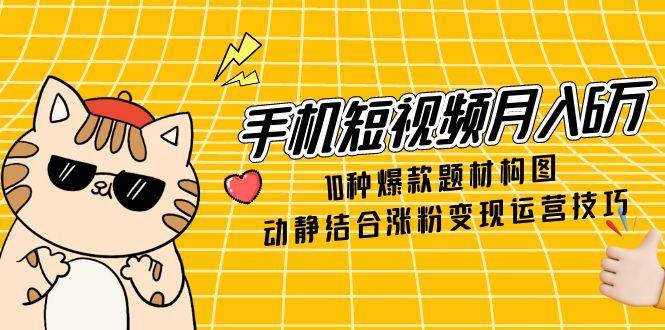 手机短视频月入6万，10种爆款题材构图，动静结合涨粉变现运营技巧-副业心选