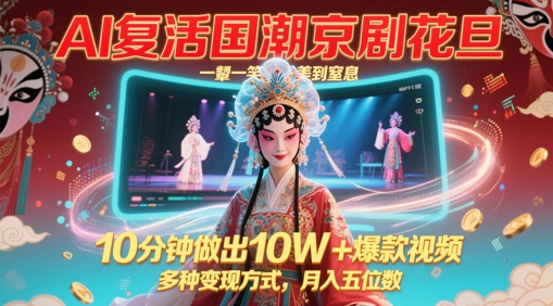 AI复活国潮京剧花旦，一颦一笑美到窒息，10分钟做出10W+爆款视频，多种变现方式，月入五位数 - 副业心选-副业心选