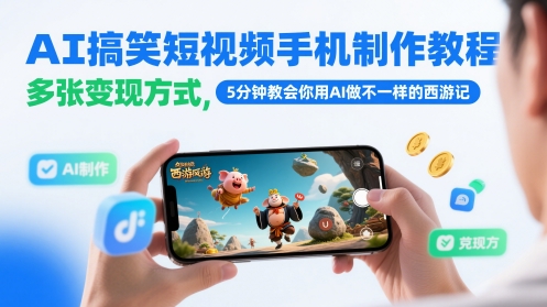 AI搞笑短视频手机制作教程，多张变现方式，5分钟教会你用AI做不一样的西游记 - 副业心选-副业心选