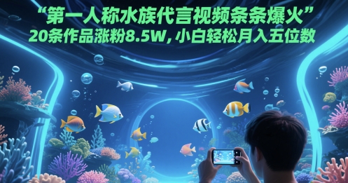 第一人称水族代言视频条条爆火，20条作品涨粉8.5W，小白轻松月入五位数 - 副业心选-副业心选