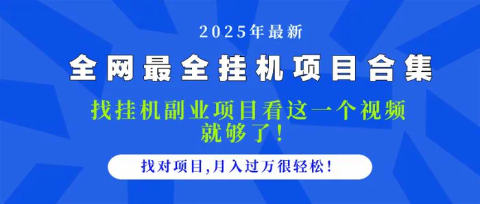 （14804期）2025最全挂机项目合集 找项目看这一个视频就够了，做对项目月入过万很…-副业心选