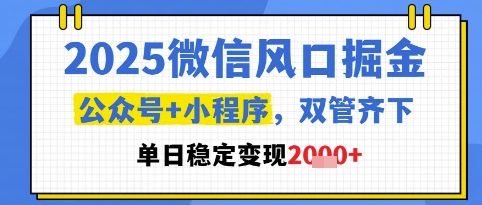 2025微信风口掘金，公众号+小程序双管齐下，单日稳定变现1k+ - 副业心选-副业心选